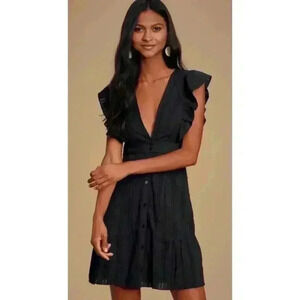 Lulu's Daydreaming‎ Of You Black Swiss Dot Button Front Mini Dress